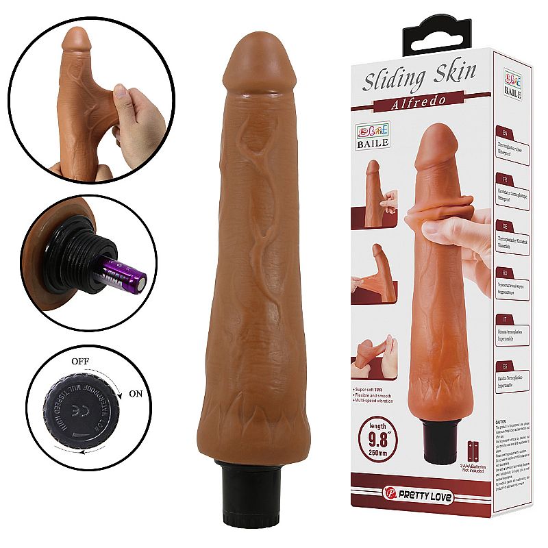 Prótese Realística com Vibrador à Pilha - Alfredo - 25,0 x 4,0 cm