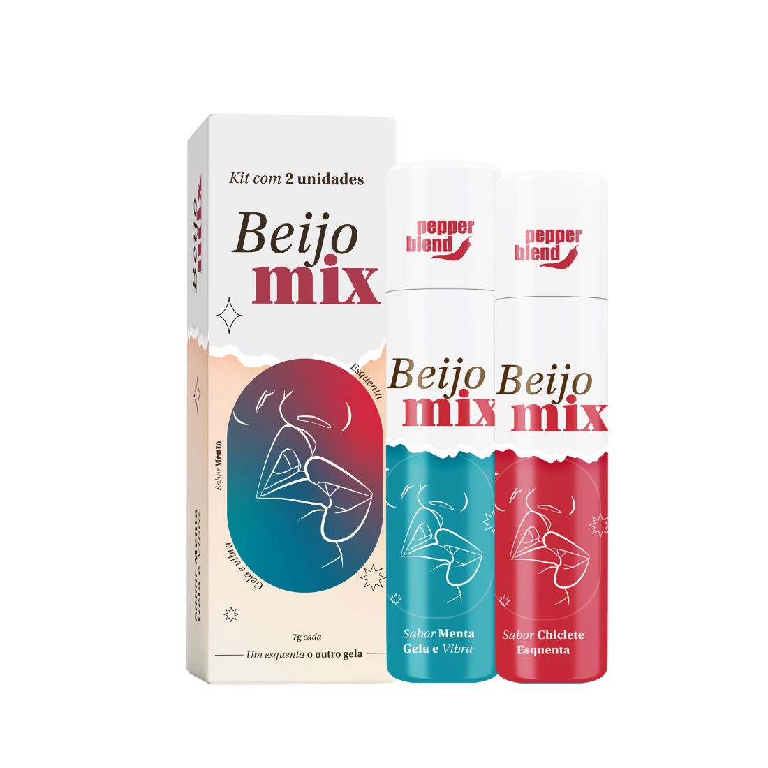 Beijo Mix Kit - Chiclete Esquenta - Menta Gela/vibra - 7g Cada