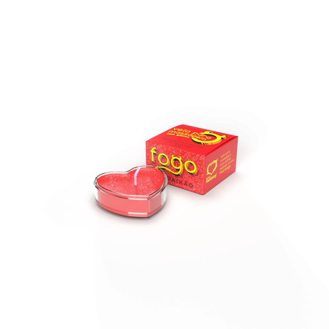 Vela Fogo da Paixão Com Glitter Aroma Morango