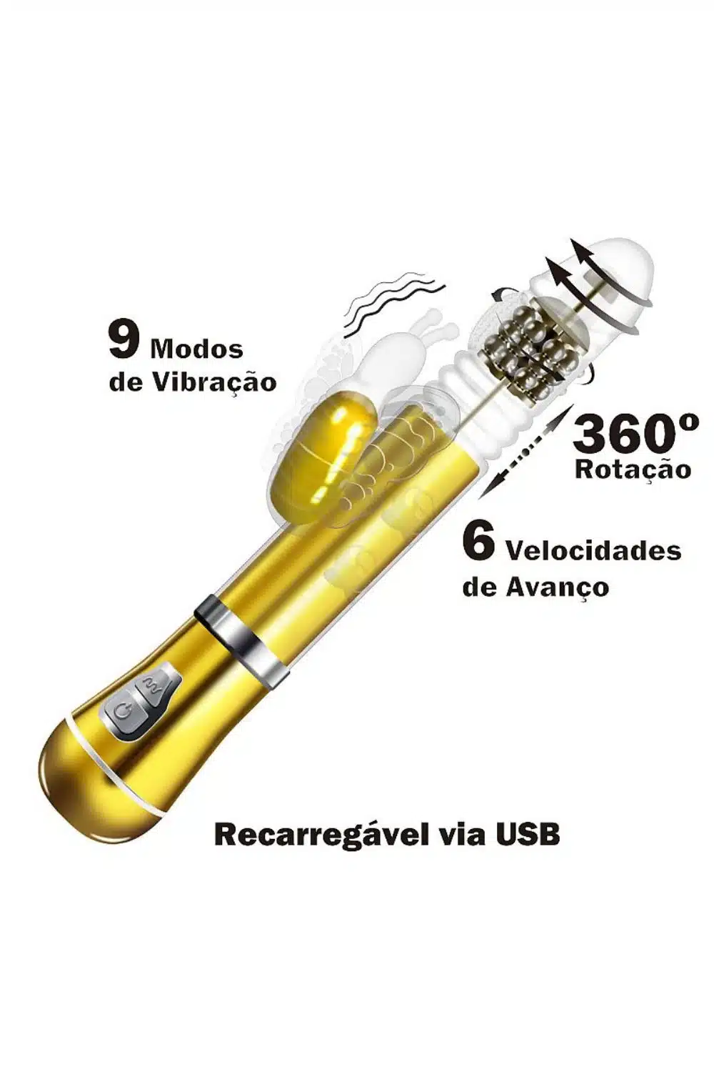 Vibrador Rotativo de Borboleta Cromado – Recarregável