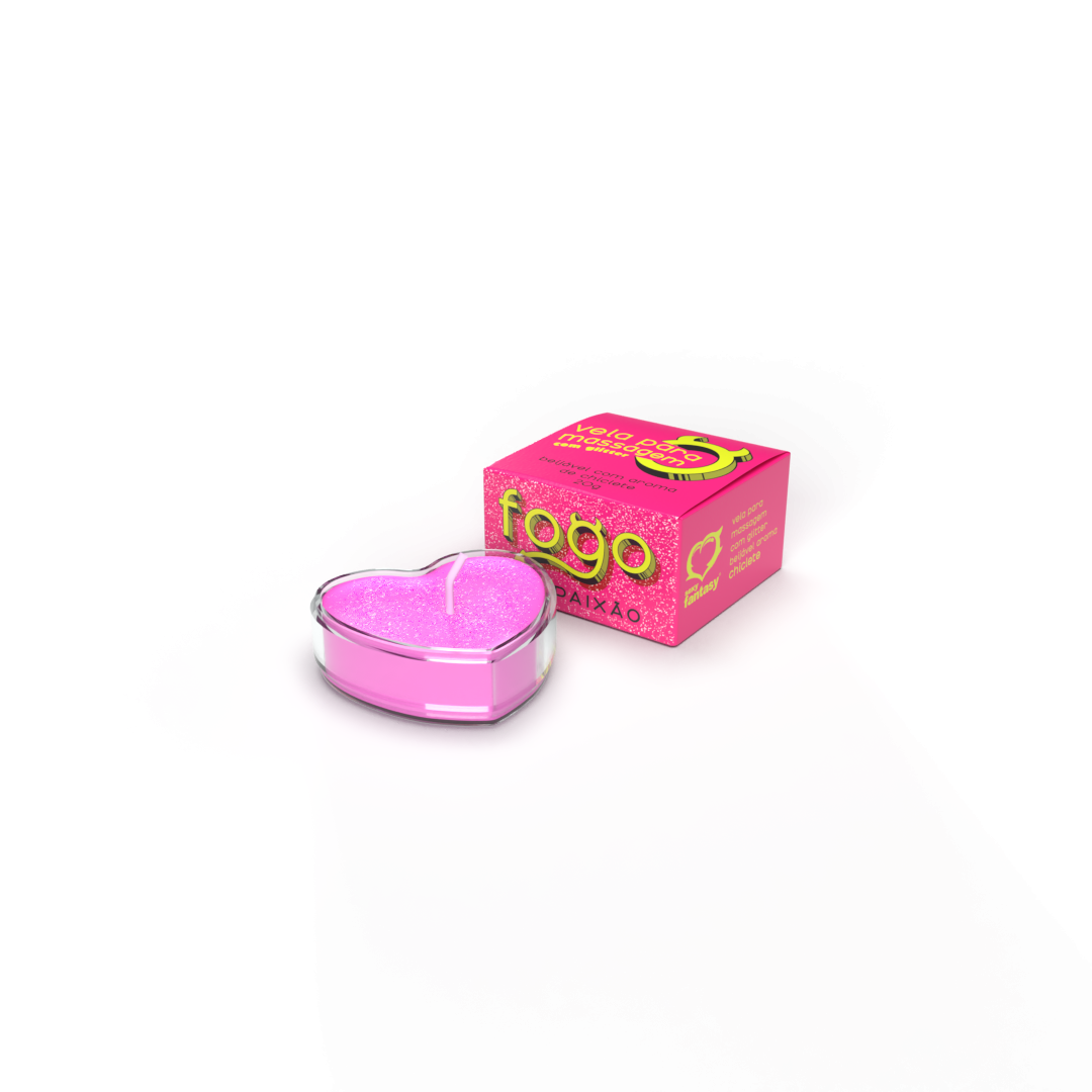 Vela Fogo da Paixão Com Glitter Aroma Chiclete