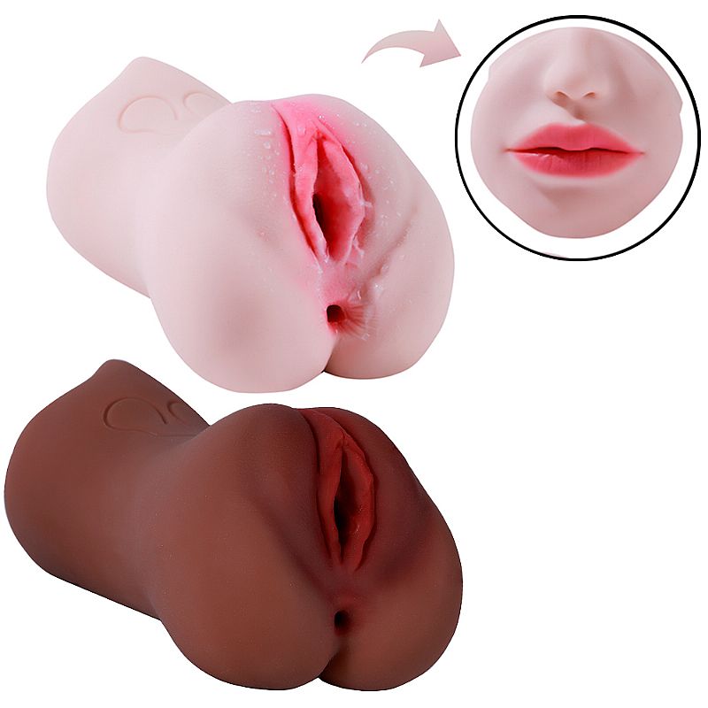 Masturbador Masculino em Formato de Vagina e Ânus com Boca - 17,5 x 7,5cm - SI: Cor: Bege;