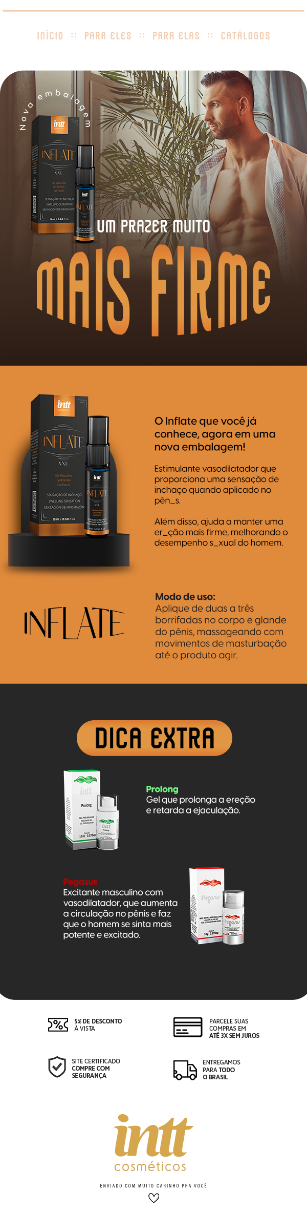 Inflate gel masculino com efeito quente 15g