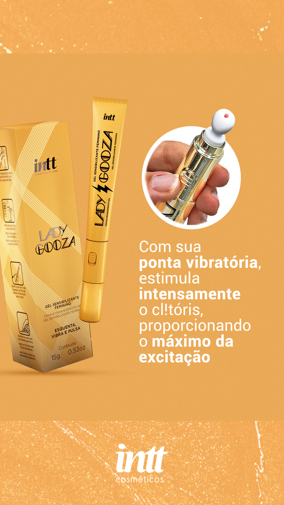 Lady Gooza feminino com ponta vibratória e aroma de tutti frutti 15ml